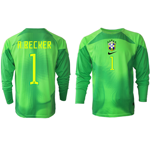 Brasil Alisson Becker #1 Keeper Bortedrakt VM 2022 Langermet Brasil Alisson Becker #1 Keeper Bortedrakt VM 2022 Langermet